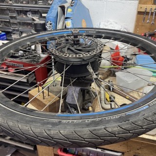 Arrow hub-motor wheel opened up on the bench for a stator replacement